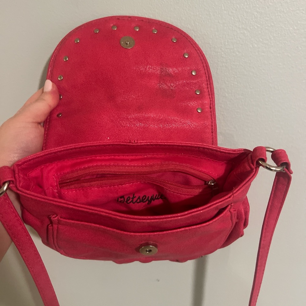 Betsey Johnson Betseyville Pink Moto Y2K Studded Crossbody Mini Shoulder Purse - Picture 10 of 11